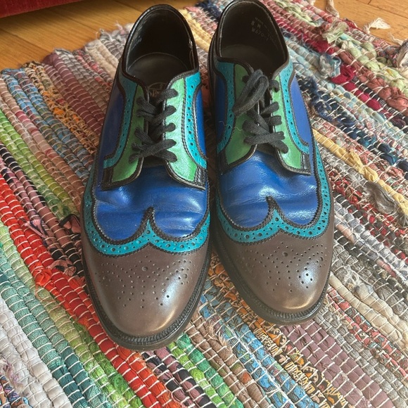 Vintage Men's Blue and Green Leather Oxfords 8M - Picture 3 of 16